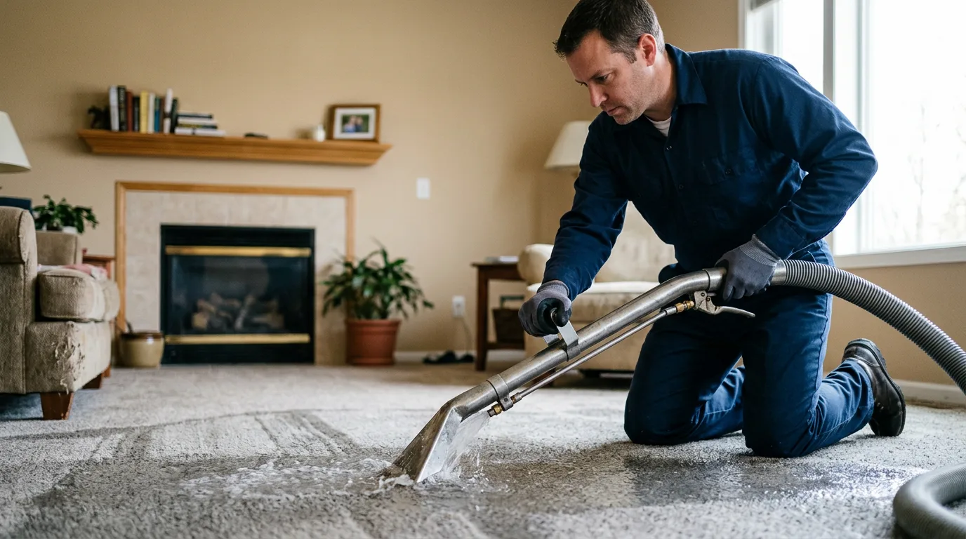 Water damage restoration technician working near Edison, NE